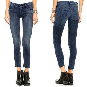 MOTHER Looker Ankle Fray Jeans in Film At 11, waist 30/27.5 in Dark Wash